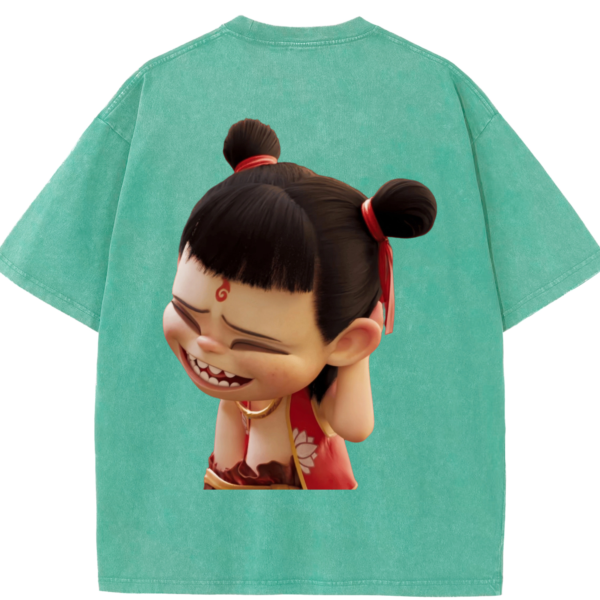 （画像用） Ne Zha 2 ナタ 魔童の大暴れ 綿100% ヴィンテージ風 半袖Tシャツ（背面プリント）